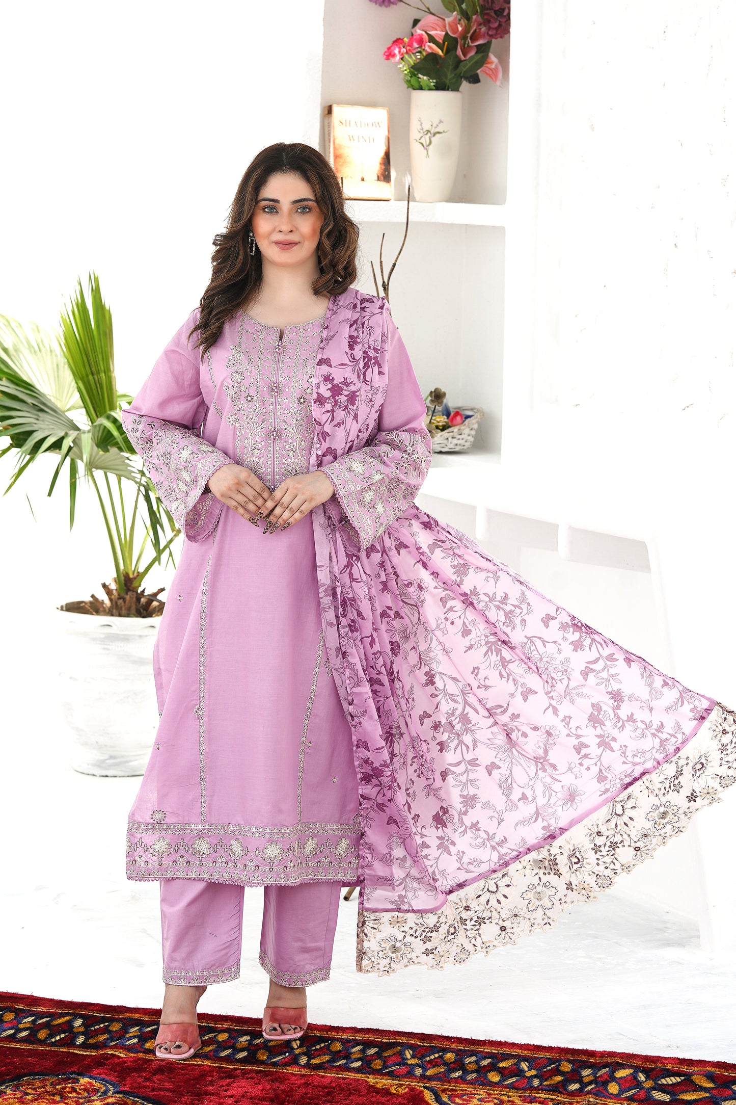 Back design of Blue Clue embroidered lawn dress