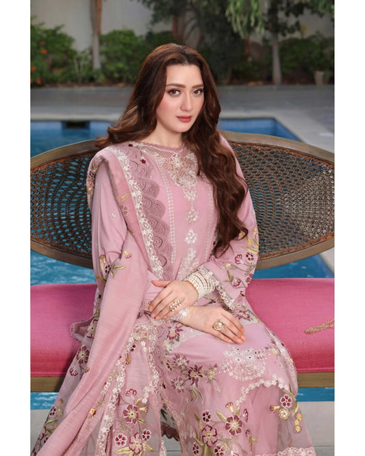 Dusty pink Dhanak suit – seated view