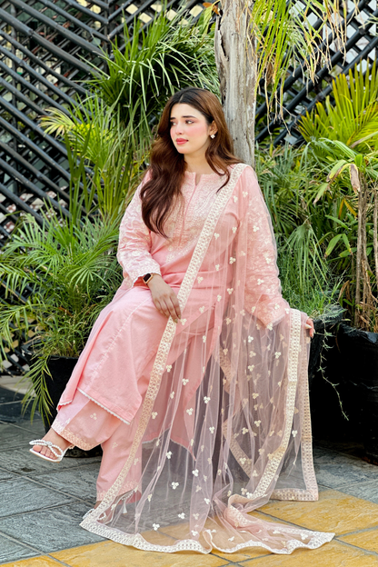 Glossier  - 3Pc - Embroidered Premium Lawn Dress