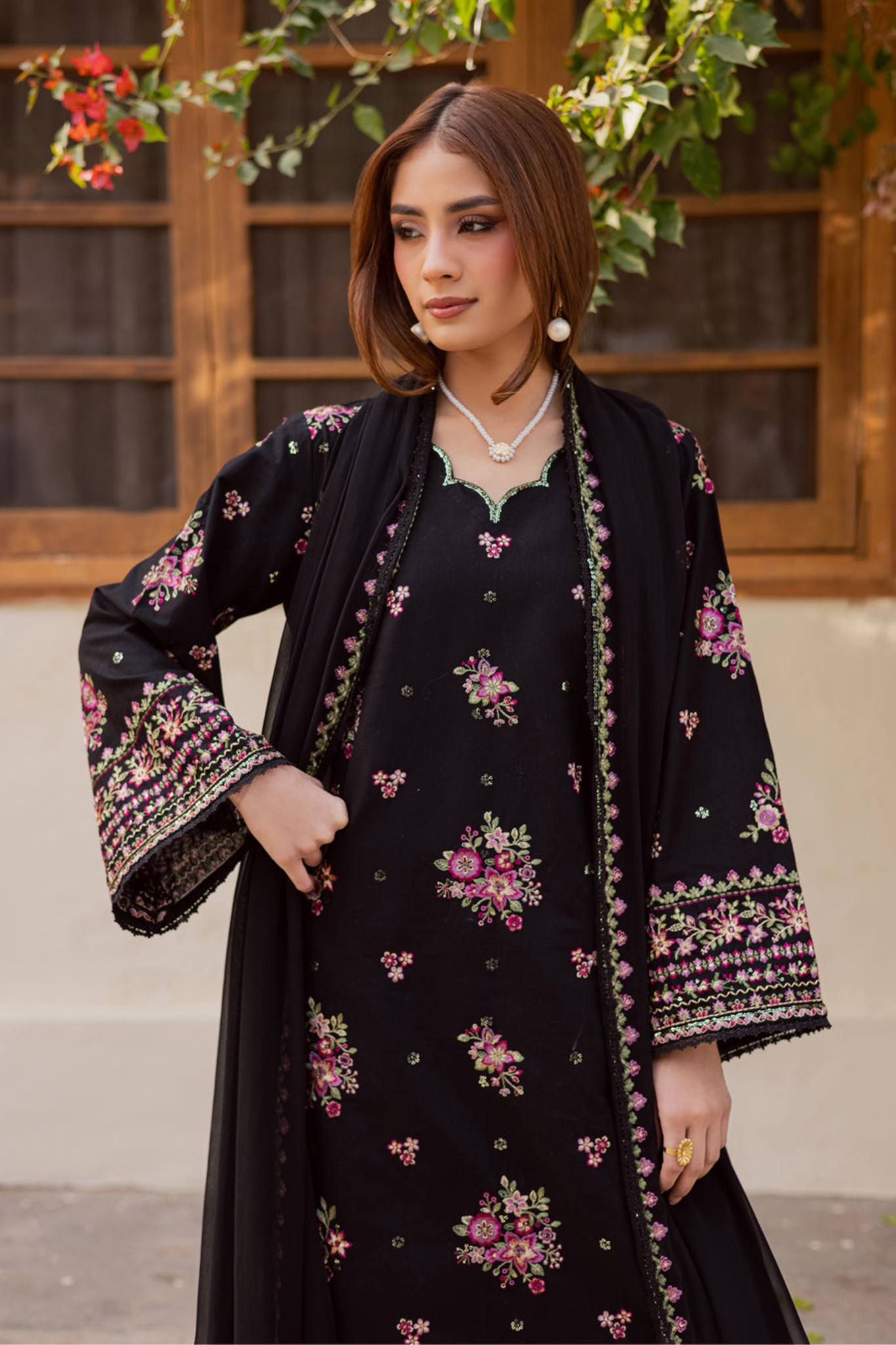 Black Pink - 3Pc - Embroidered Premium Lawn Dress