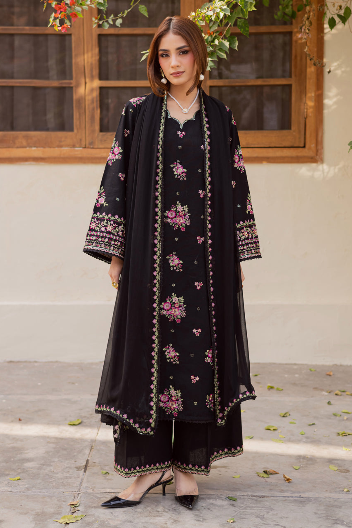 Black Pink - 3Pc - Embroidered Premium Lawn Dress