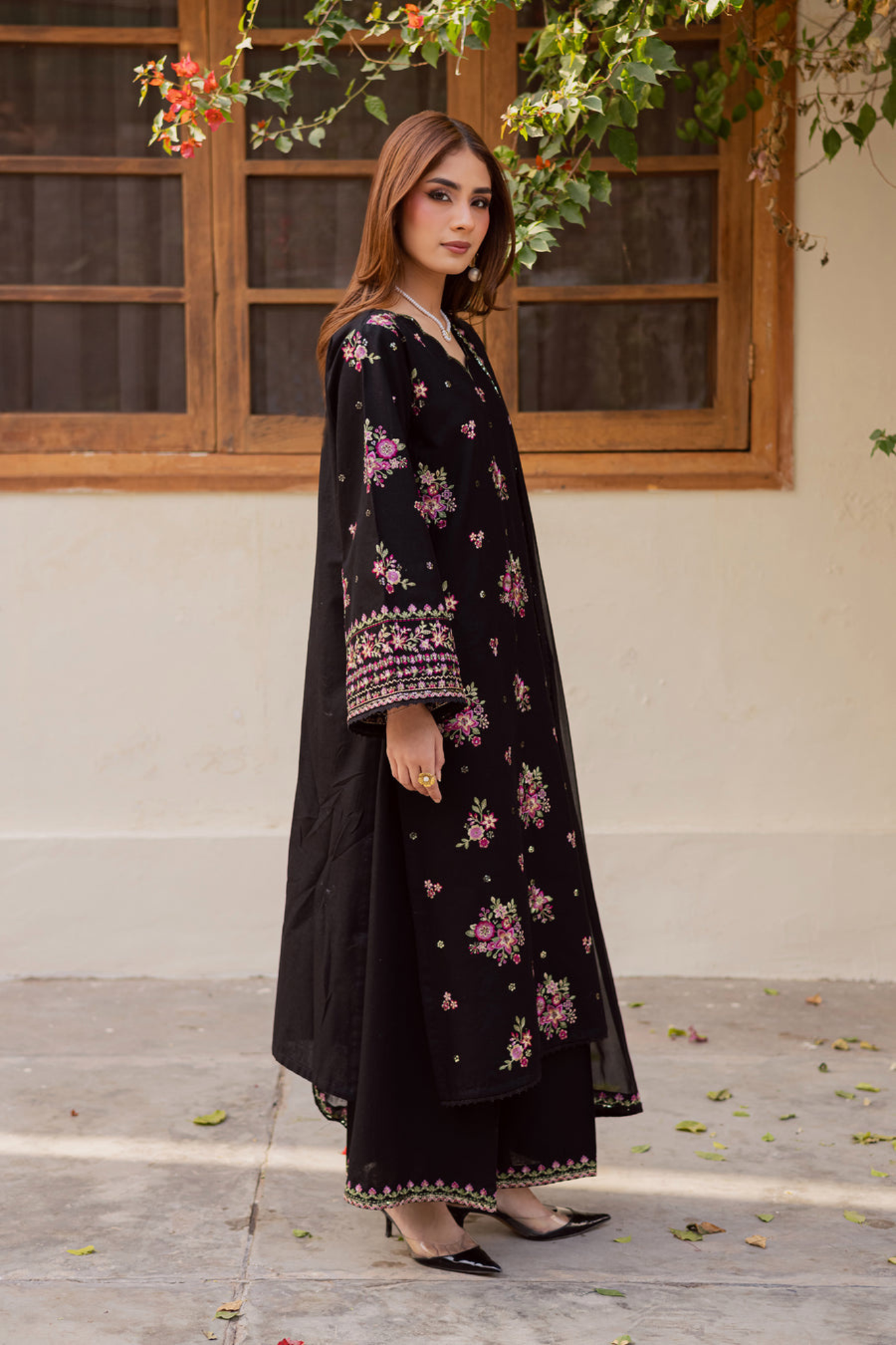 Black Pink - 3Pc - Embroidered Premium Lawn Dress