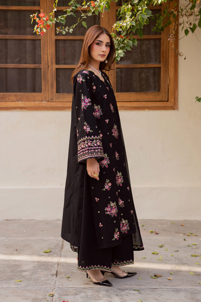 Black Pink - 3Pc - Embroidered Premium Lawn Dress
