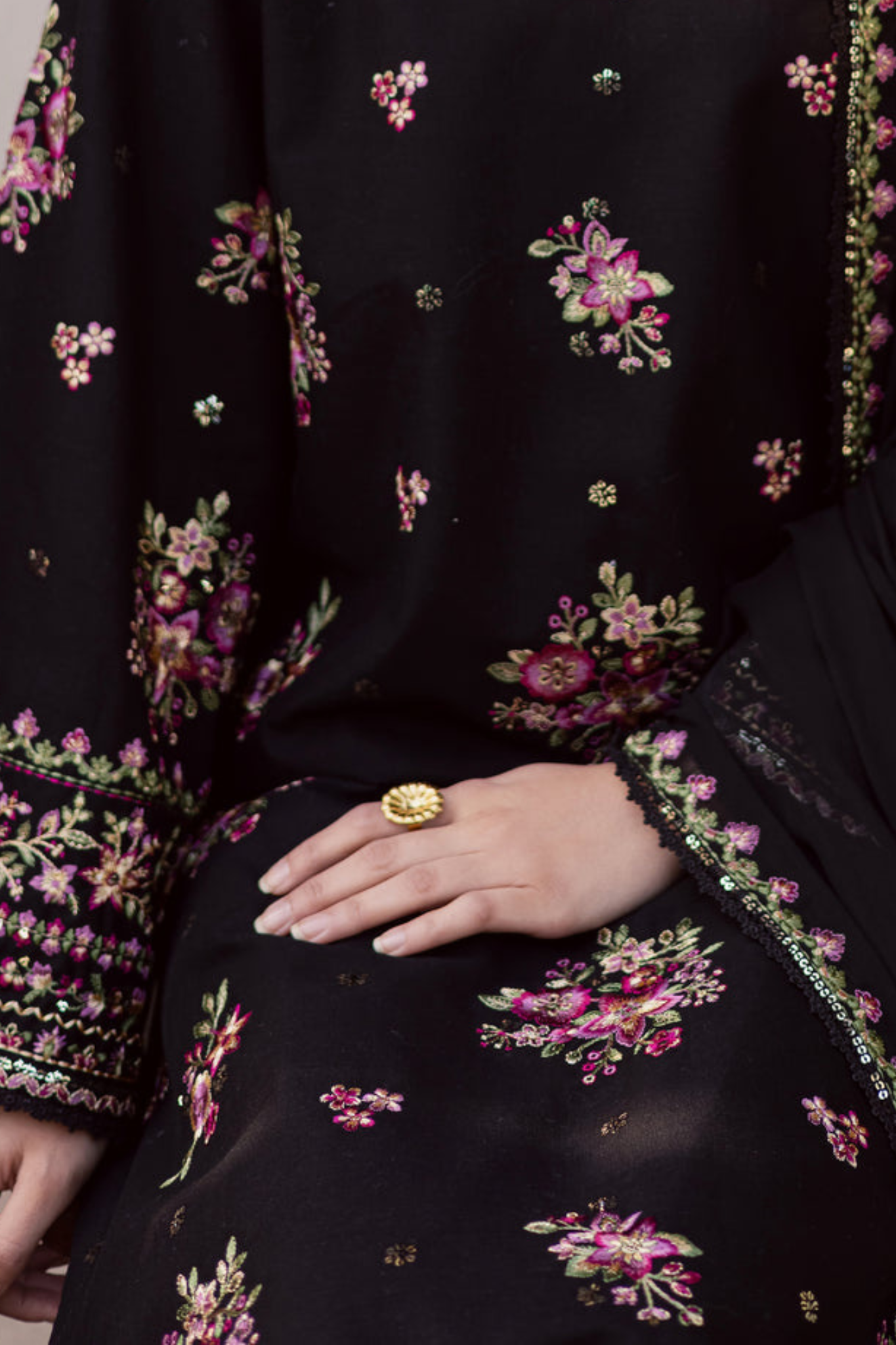 Black Pink - 3Pc - Embroidered Premium Lawn Dress