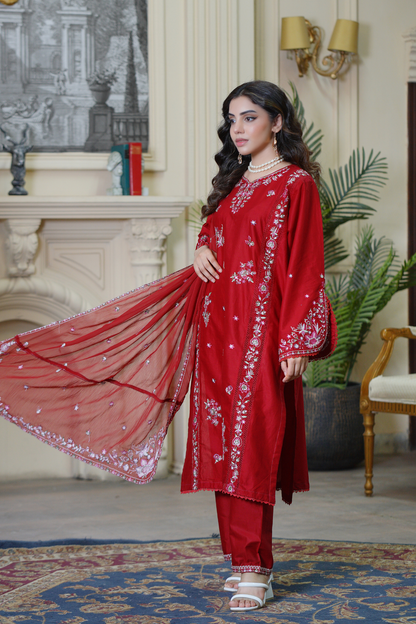 Beet Rush - 3Pc - Embroidered Premium Lawn Dress