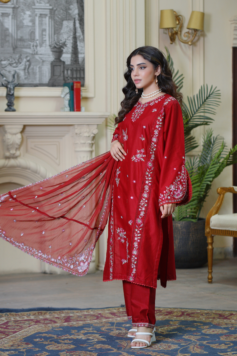 Beet Rush - 3Pc - Embroidered Premium Lawn Dress