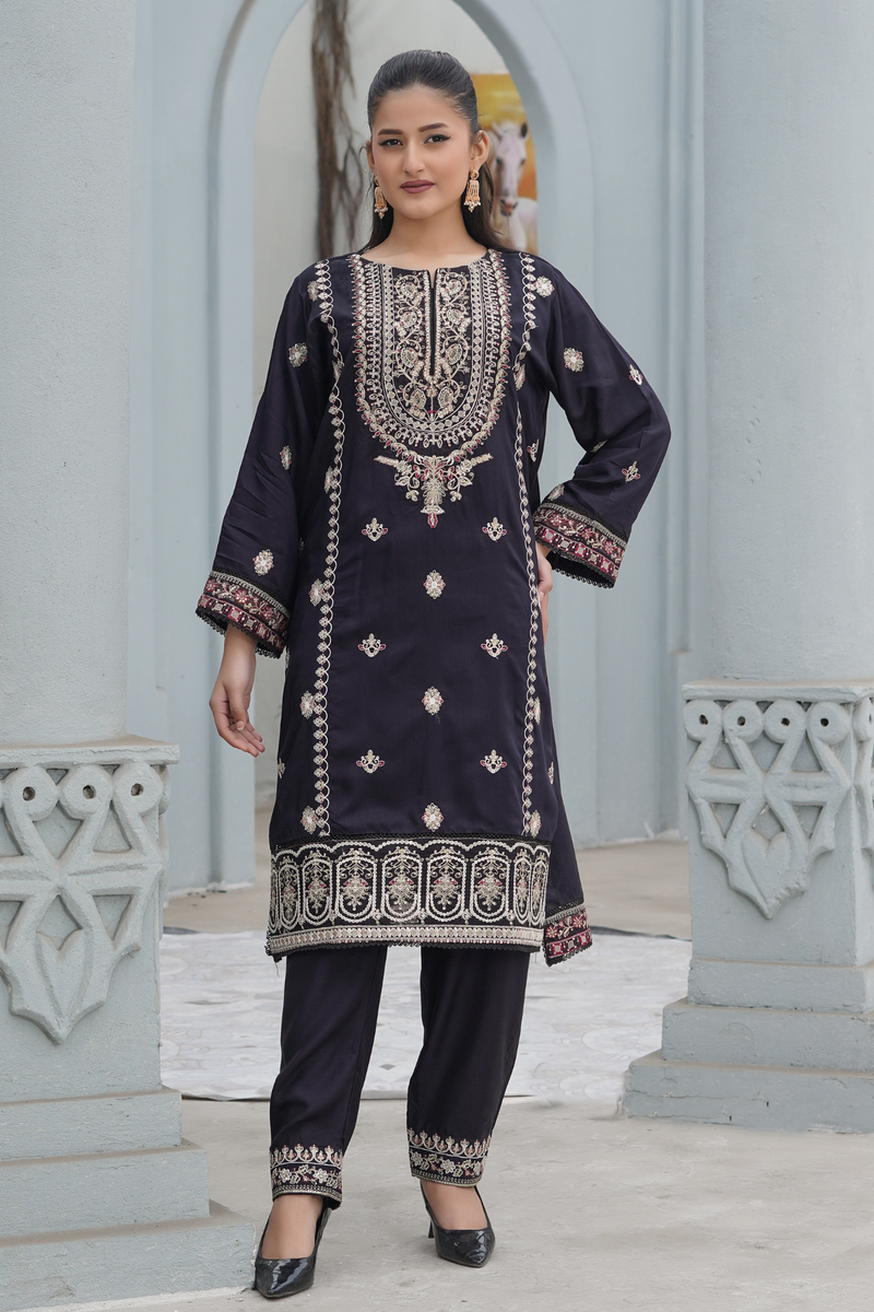Midnight Majesty 2Pc - Embroidered Viscose Dress