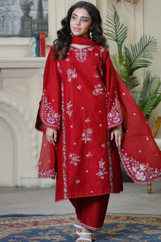 Beet Rush - 3Pc - Embroidered Premium Lawn Dress
