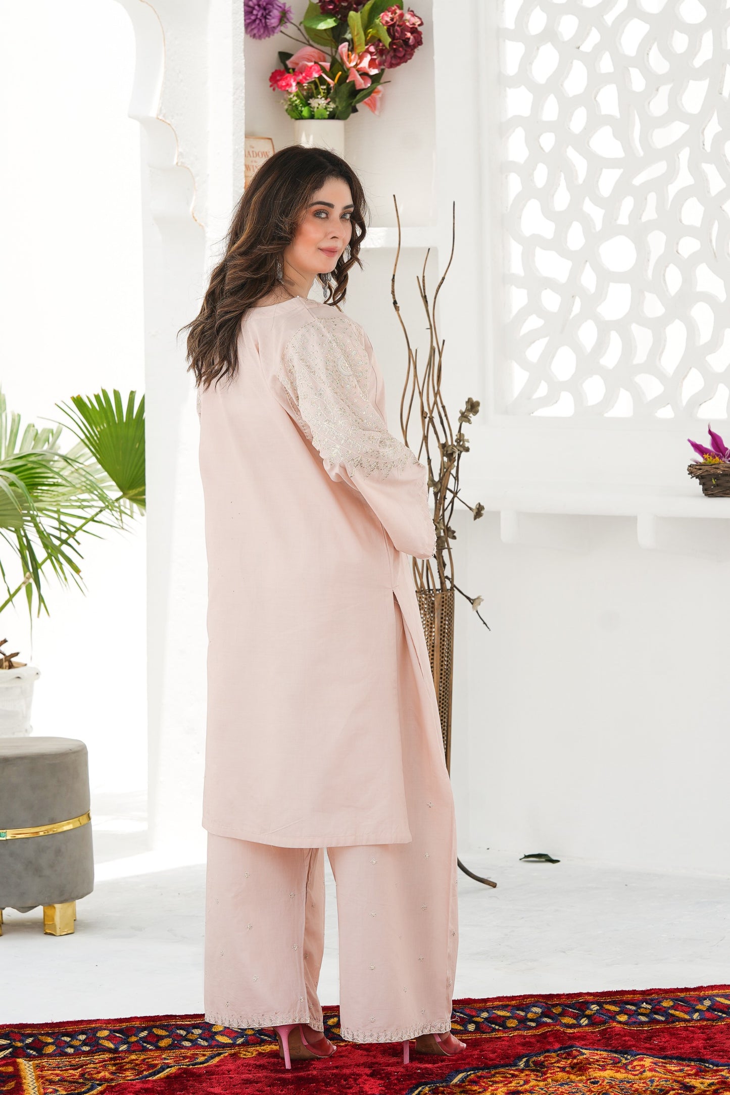 Embroidered sleeves detail of Berry Mandala 2Pc dress