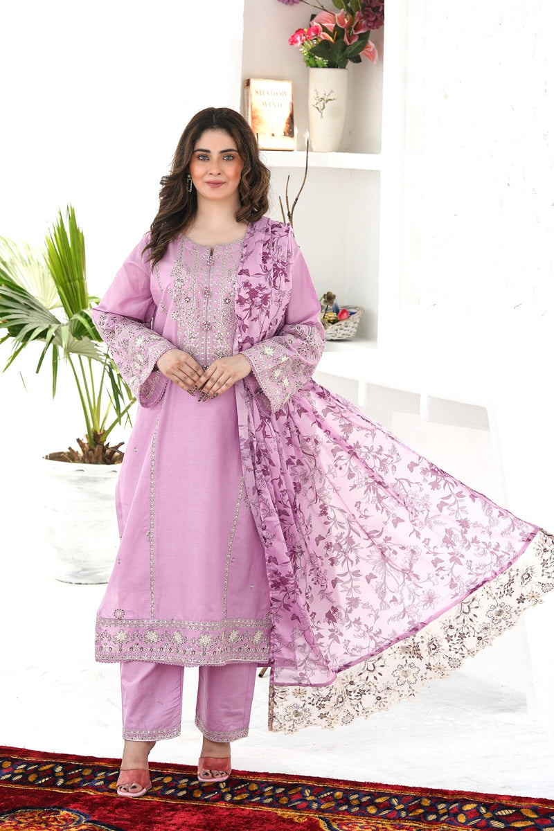 Blue Clue 3Pc embroidered lawn dress front view