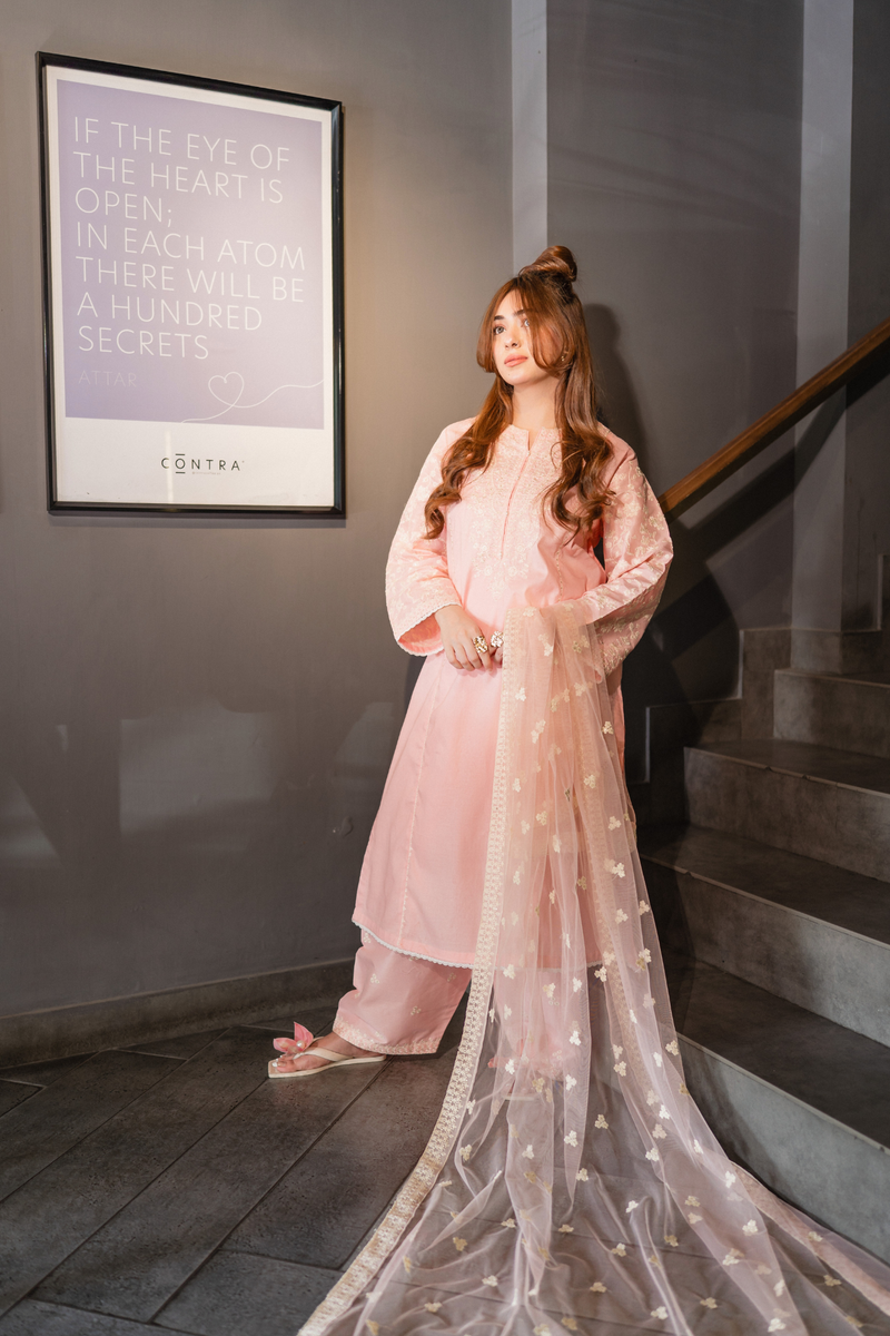 Glossier  - 3Pc - Embroidered Premium Lawn Dress