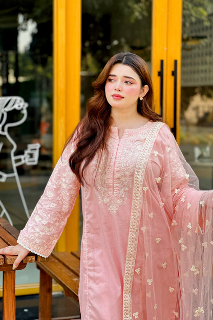Glossier  - 3Pc - Embroidered Premium Lawn Dress