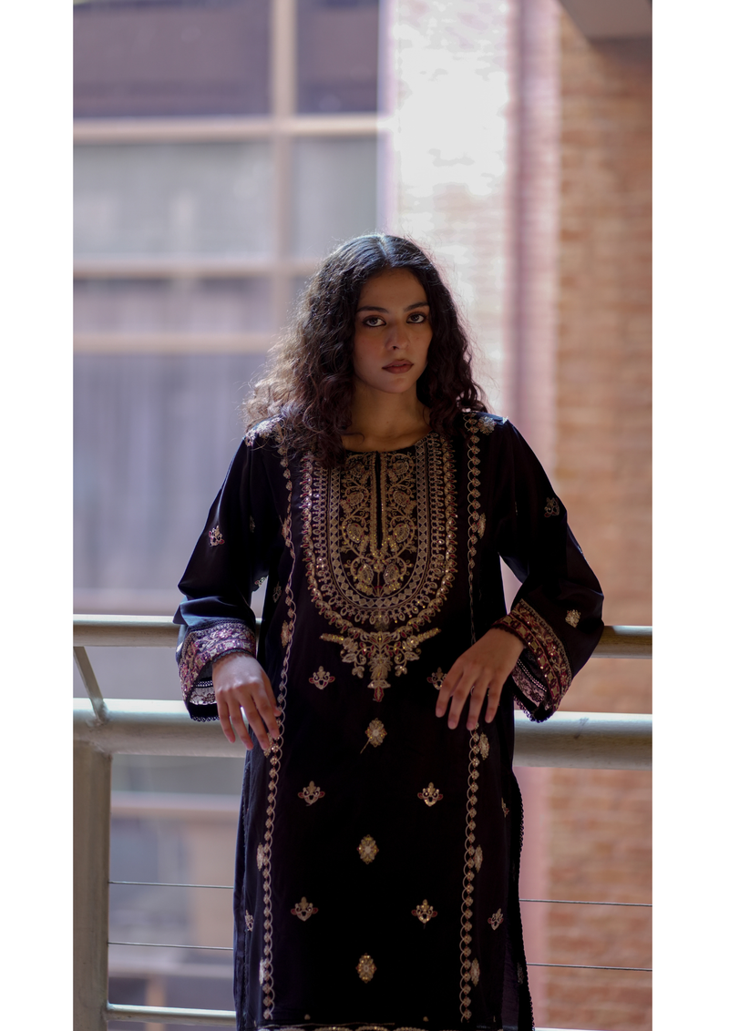 Midnight Majesty 2Pc - Embroidered Viscose Dress