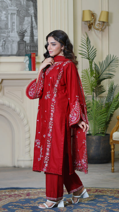 Beet Rush - 3Pc - Embroidered Premium Lawn Dress