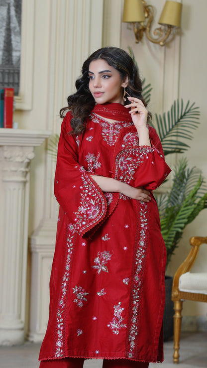 Beet Rush - 3Pc - Embroidered Premium Lawn Dress