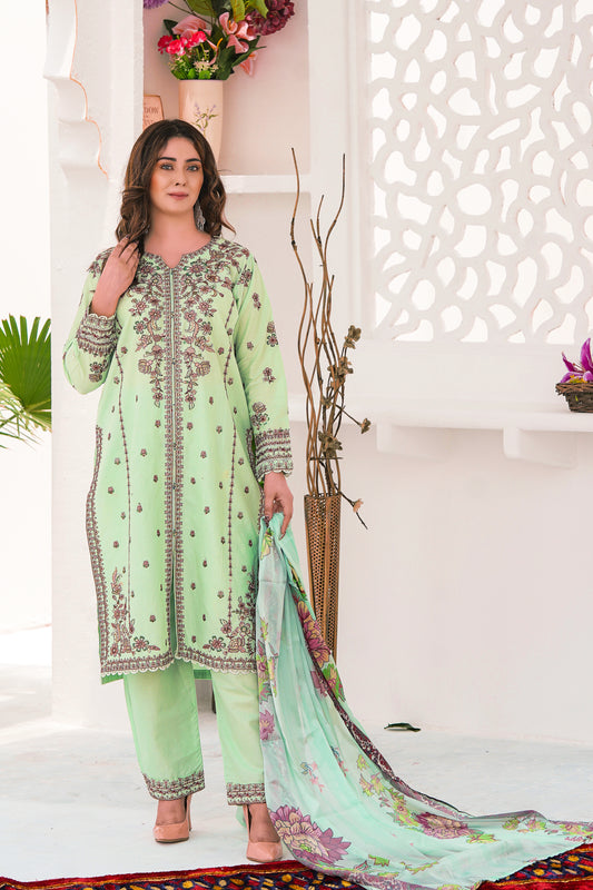 Evari 3Pc embroidered lawn dress in beetroot with silk dupatta styling tips