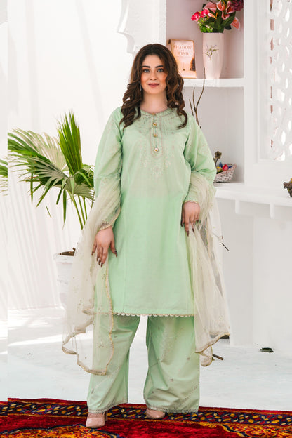 Matching embroidered lawn shalwar with lace hem detail from Plant Foam 3Pc embroidered lawn dress