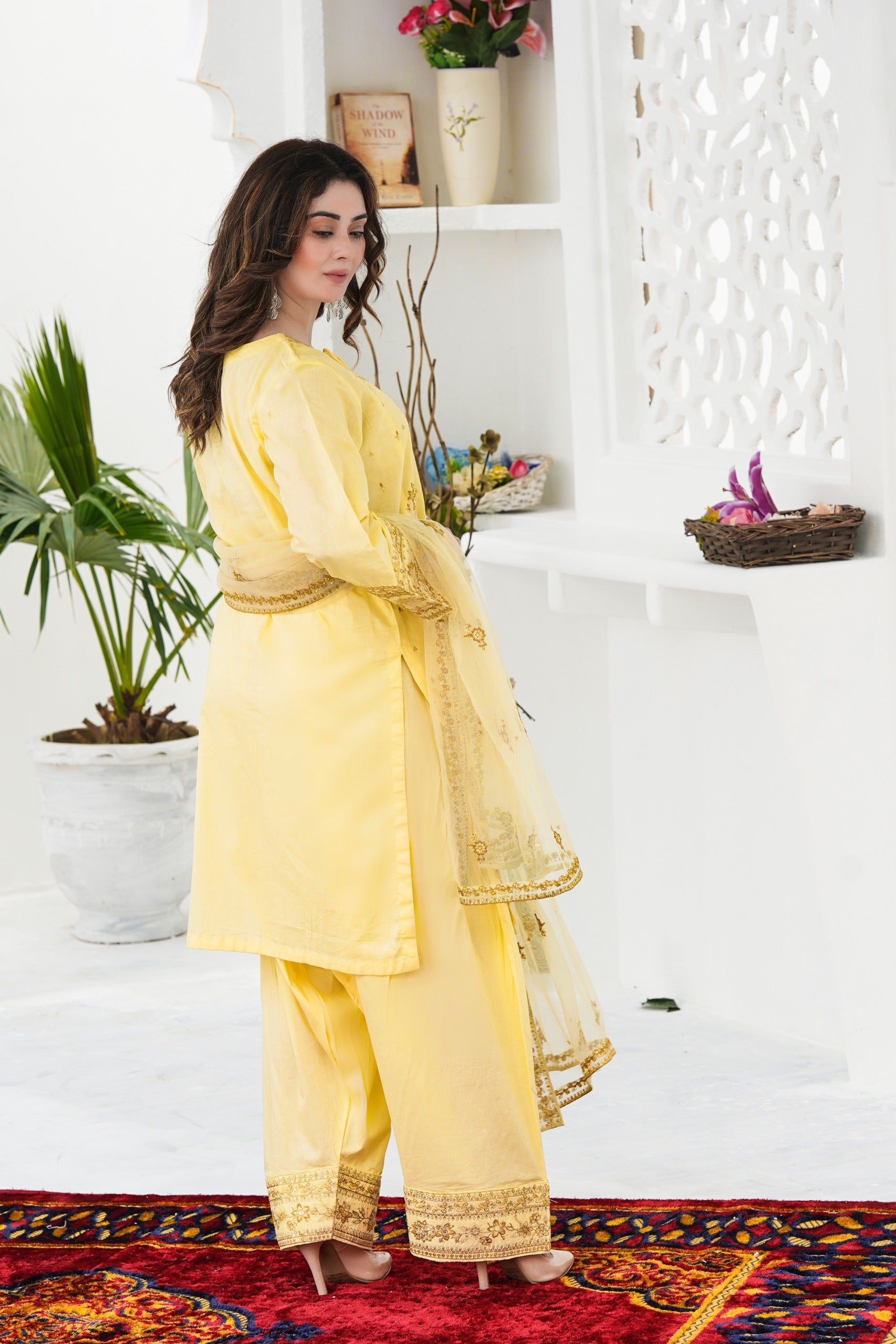 Embroidered lawn culottes paired with Wester 3Pc outfit