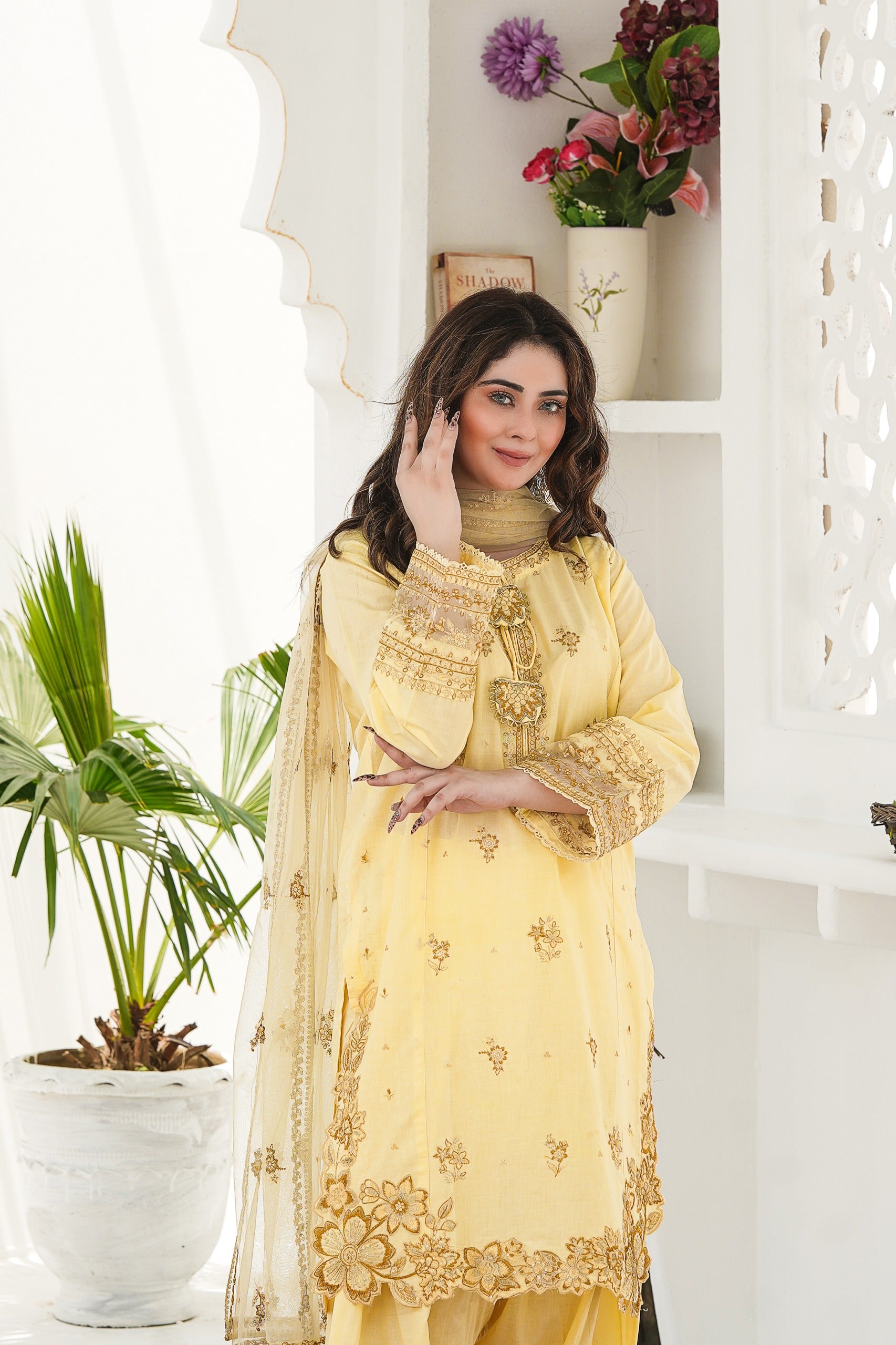 Sleeves with organza borders and crochet lace on Wester 3Pc dress