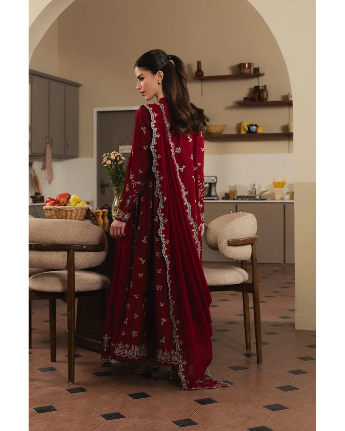 Maroon Dhanak suit – back view