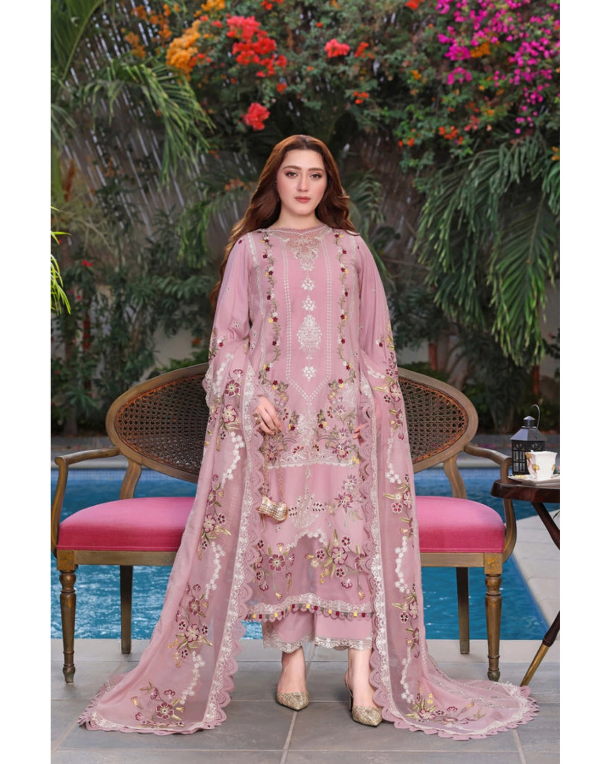 Dusty pink Dhanak suit – full front view